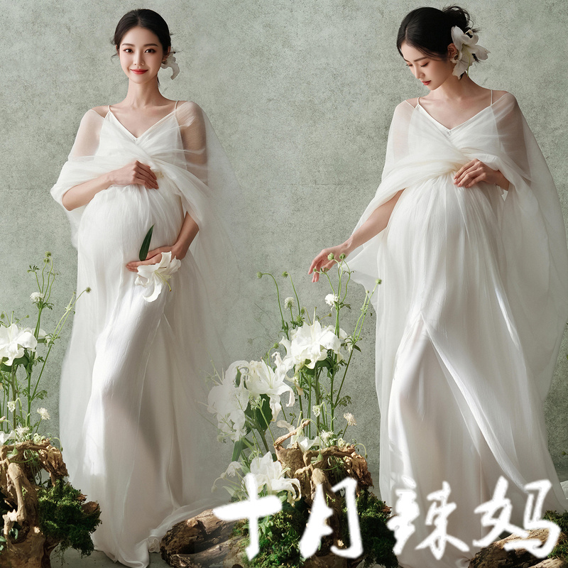 Maternity Photography Clothing Studio New Style: Zen-Inspired, Cool and Elegant White Flowing High-End Dress for Pregnant Women Maternity Photography Clothing Studio New Style: Zen-Inspired, Cool and Elegant White Flowing High-End Dress for Pregnant Women