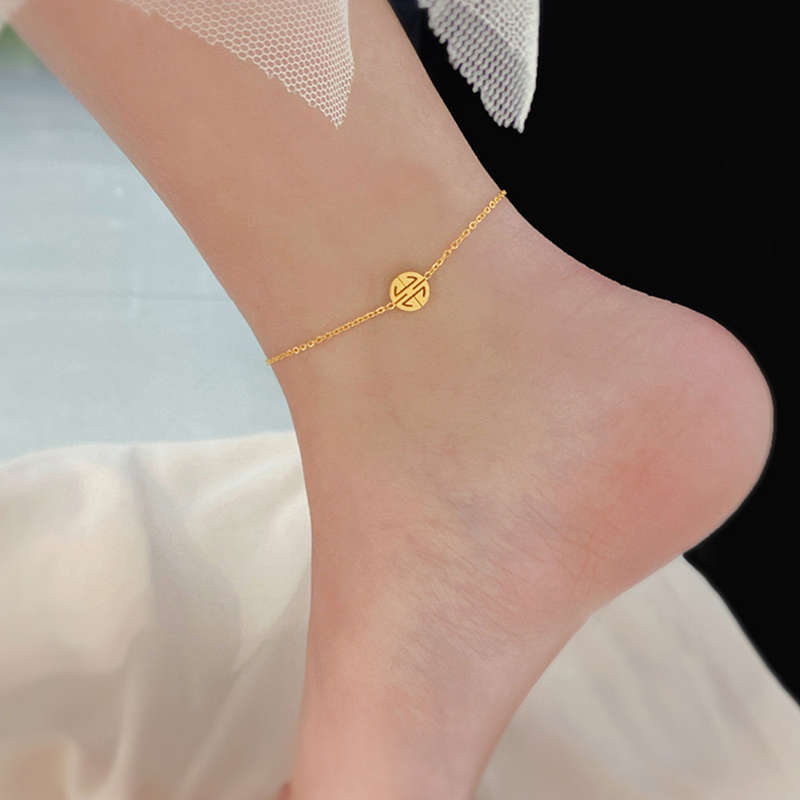 New Chinese Style Classic 18K Gold Fortune Pendant Anklet for Women, 2026 New Trendy High-End Sexy Fashion Titanium Steel Anklet