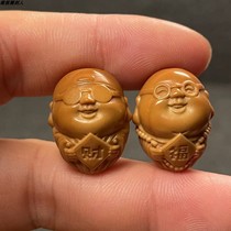 Olive stone carving Q version of Little Fortune Fan Little God of Wealth Little Maitreya single grain pendant cute glasses style