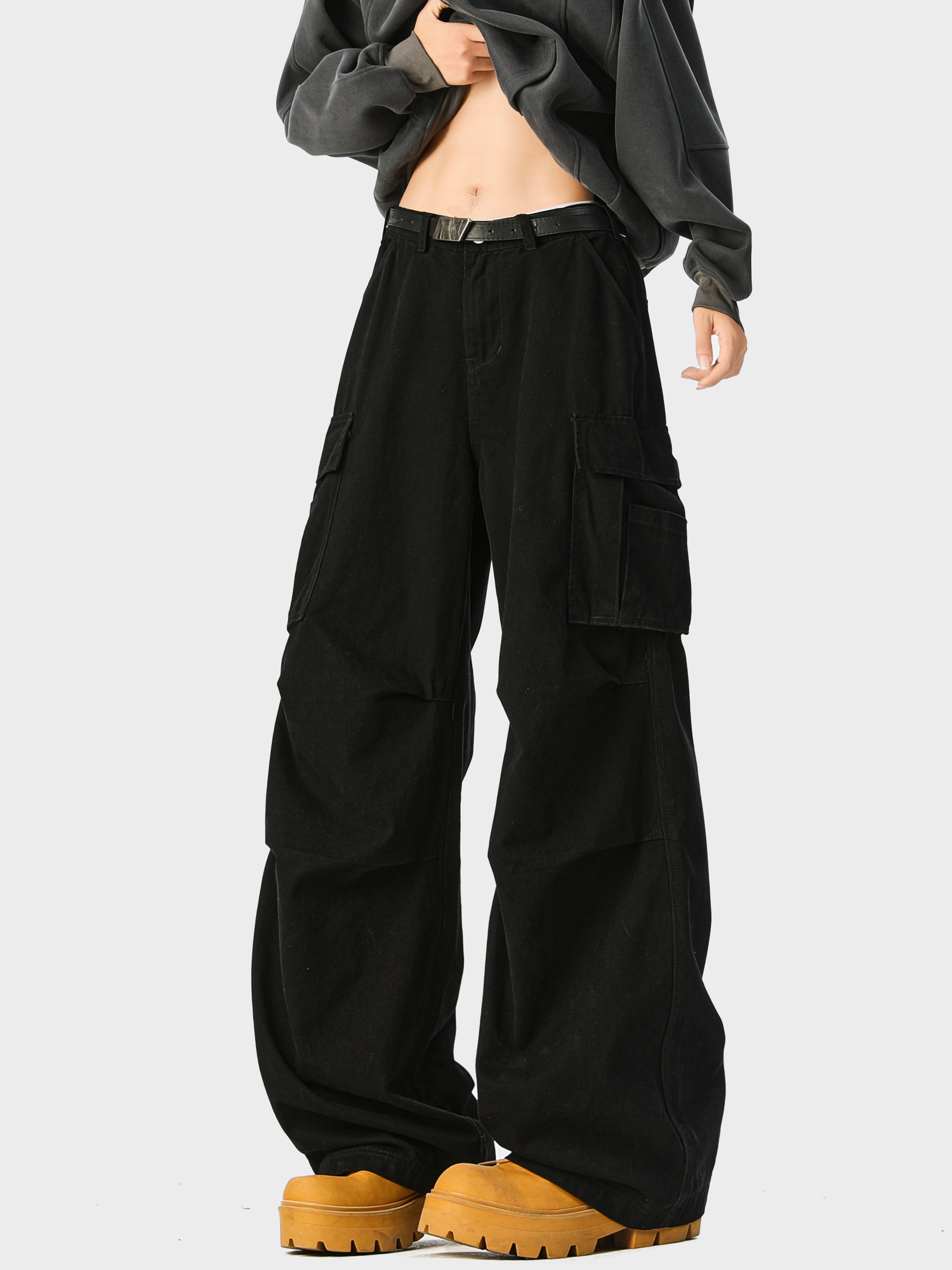 American-Style Workwear Blue Cargo Pants for Men, Trendy Brand, High-End Feel, Multi-Pocket, Pure Cotton, Pleated, Straight-Leg, Wide-Leg Pants for Autumn