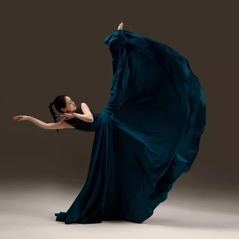 720-Degree Large Swing Skirt for Women, Double-Layer Chiffon Xinjiang Square Dance Costume, Half-Length Skirt, Peacock Blue, Classical Dance, Flowing 720-Degree Large Swing Skirt for Women, Double-Layer Chiffon Xinjiang Square Dance Costume, Half-Length Skirt, Peacock Blue, Classical Dance, Flowing