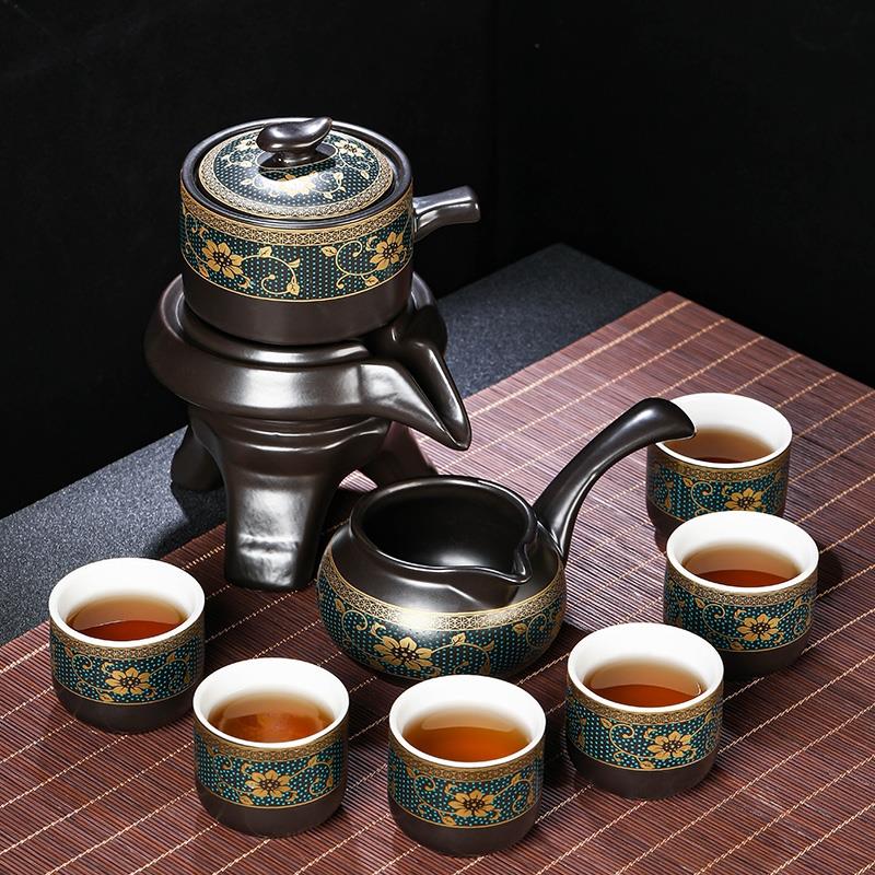 Lazy tea set home drinking tea anti-scalding teapot ceramic kung fu teacup stone mill semi-automatic tea making artifact