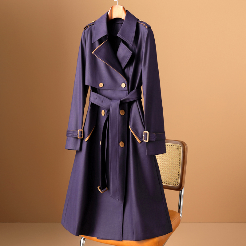 High-End Luxury Brand, Good Quality, Purple Trench Coat for Women, New Autumn Style, Elegant Mid-Length British Style Coat