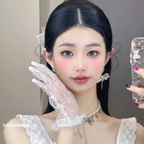 Korean bridal wedding gloves retro lace short wedding dress travel photography certificate props forest fairy accessories