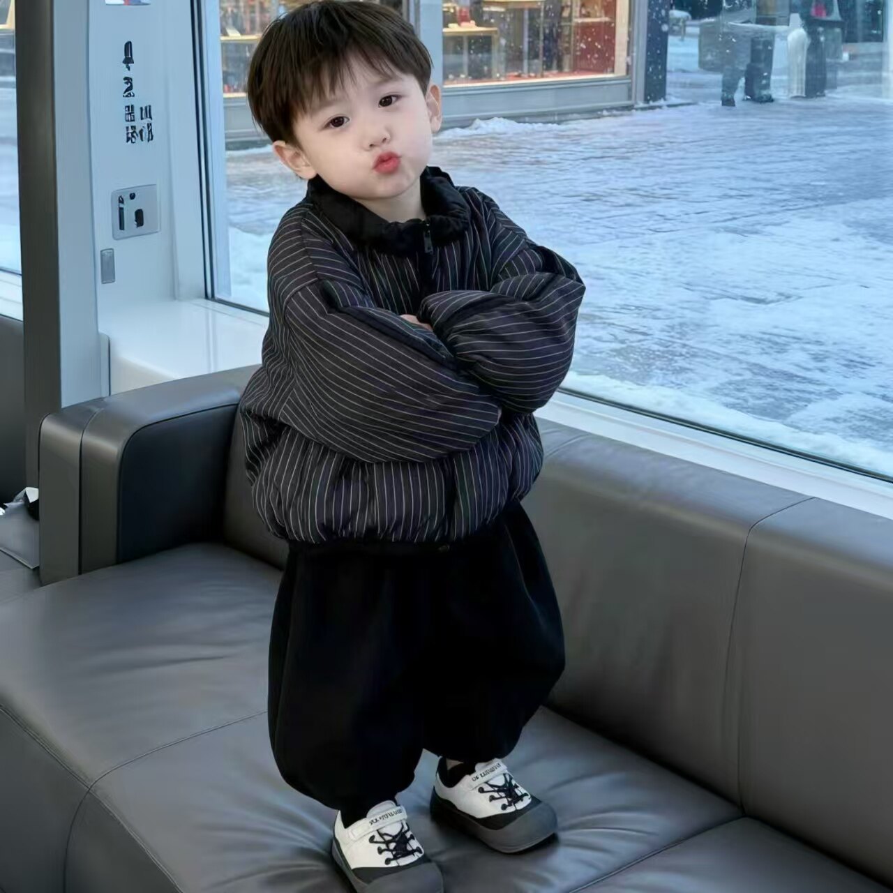 Костюмы для мальчиков от Han Fan, одежда из плотного хлопка и бархата, куртки высокого класса, брюки, теплые и непромокаемые, модные, крутые и красивые