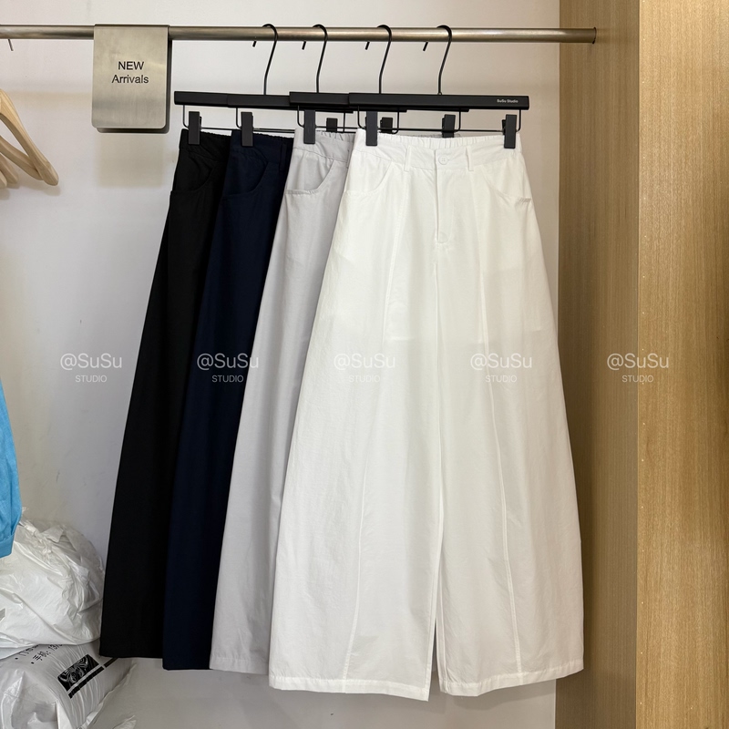 High-End European Goods 2026 Summer New Style Elastic Waist High-Waisted Slimming White Casual Pants for Women Loose Straight Wide-Leg Pants