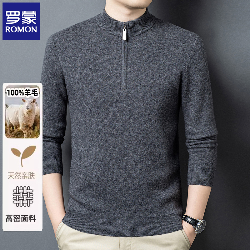 Romon 100% Wool Sweater for Men, Half-Turtleneck Zip-Up Pullover, Thickened and Warm, Middle-Aged Knit Cashmere Base Layer Sweater Romon 100% Wool Sweater for Men, Half-Turtleneck Zip-Up Pullover, Thickened and Warm, Middle-Aged Knit Cashmere Base Layer Sweater