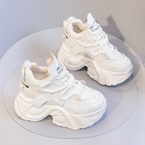 Confident and confident~LWChanger genuine leather inner height increasing dad shoes for women thick-soled white shoes high-top casual