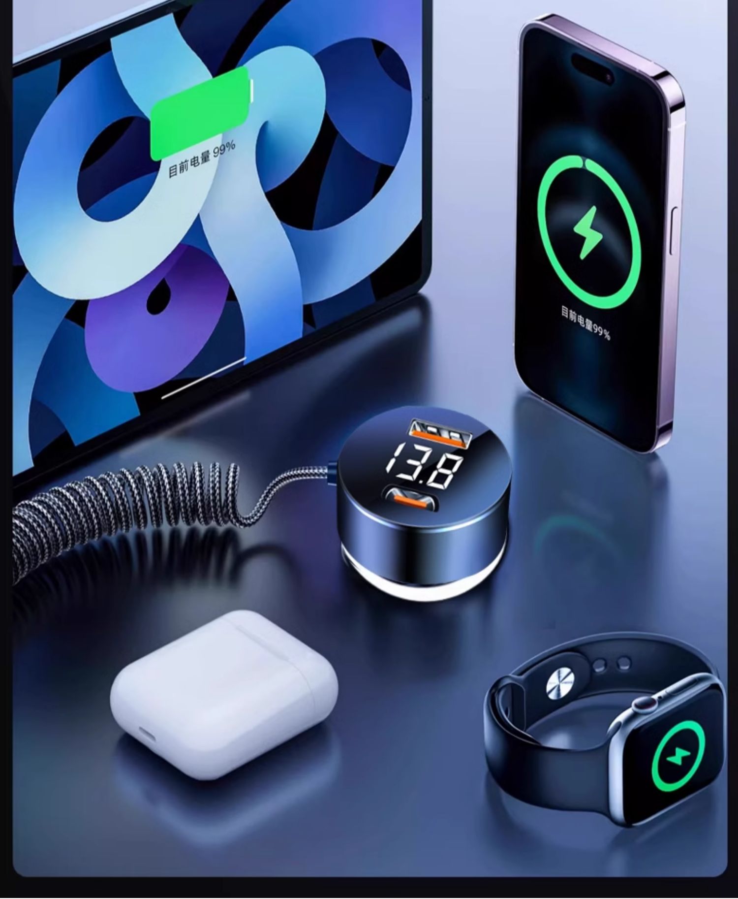 Car Charger Super Fast Charging One-To-Three Cigarette Lighter Adapter Car Charger USB Expansion Port