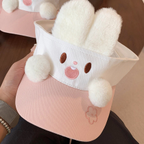 Pink cute lying rabbit empty top hat for women summer rabbit ears hat girl heart anti-UV sun protection hat