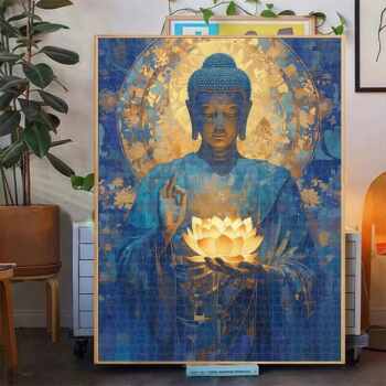 Lotus Heart Buddha Wooden Puzzle 1000 Pieces Guanyin Zen Buddha Statue Relieve Boredom High-End Feel 500 Pieces Flat 300 Adult Version