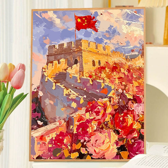 Chinese Style Rose Great Wall Wooden Puzzle 1000 Pieces 500 Adult Educational Stress-Relief Children's Toy National Day