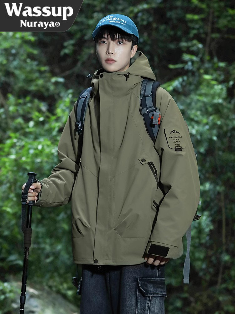 Wassup Three-In-One Jacket Red Autumn and Winter Windbreaker Jacket for Women Windproof and Waterproof Couple Trendy Mountaineering Clothing for Men