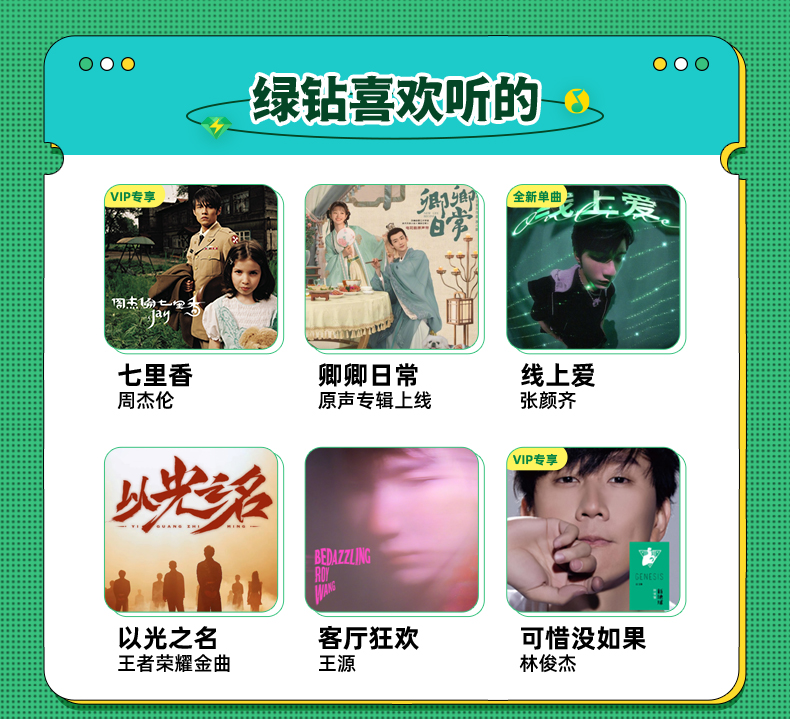 【详情页领券首月6元】qq音乐会员绿钻vip月卡豪华绿钻1月 连续包月