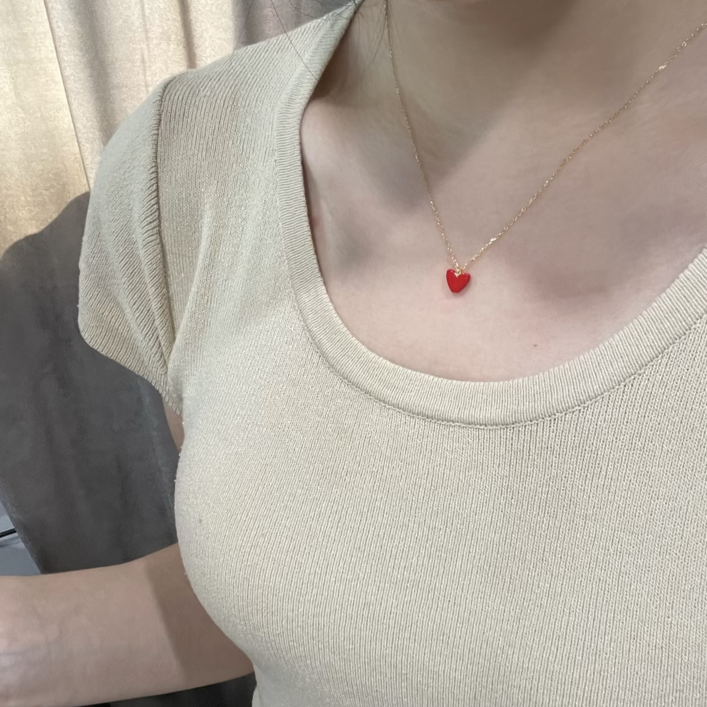 日本の小さなハートネックレス、女性用、赤い桃色のハート型、925スターリングシルバーメッキ、18Kゴールドミニ、絶妙なスタッキング鎖骨チェーン付き