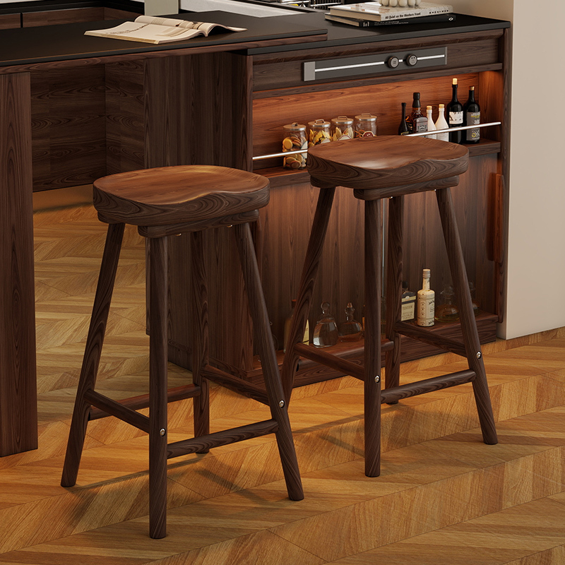 Solid Wood Bar Stools for Home Use, High Stools for Dining Tables, Restaurant, Cafe, Bar Chairs, Front Desk Reception Bar Stools