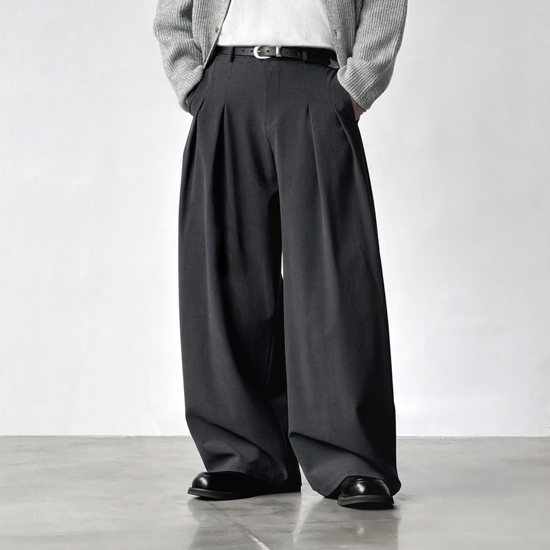 Bromad'Double Layer Pleated Silhouette' Old Money Style Scimitar Wide-Leg Casual Pants Commuting Floor-Length Draped Trousers
