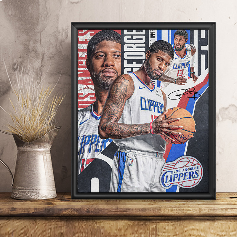 Paul George Signature Poster Frame Decoration Basketball Star Photo Decorative Painting Merchandise Souvenir Wall Art