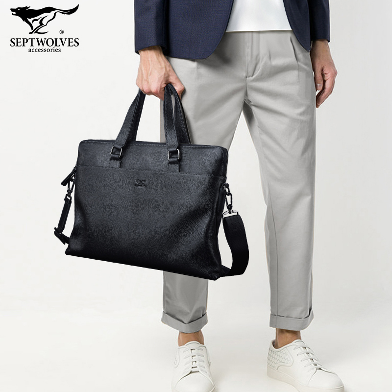 Seven wolves men's handbag 2021 new fashion leather large leather bag capacity soft leather casual business briefcase