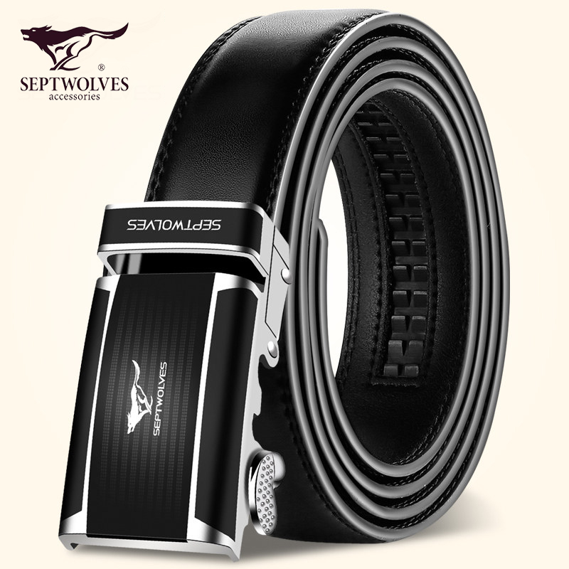 Seven Wolves Leather Belt Men Genuine Leather Automatic Buckle Brand Special Cabinet Cow Leather Belt young men's small pure earth