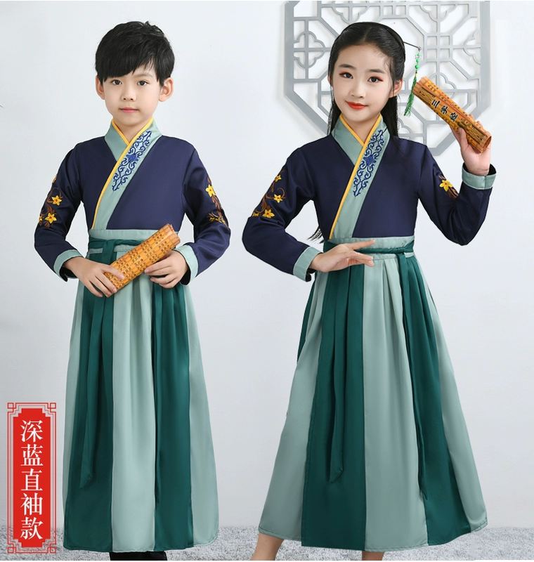 Trang phục trẻ em, Hanfu, đồng phục học sinh truyền thống của nữ sinh Trung Quốc, trang phục biểu diễn nam đệ tử cổ điển ba nhân vật, váy, trang phục biểu diễn phong cách Trung Quốc