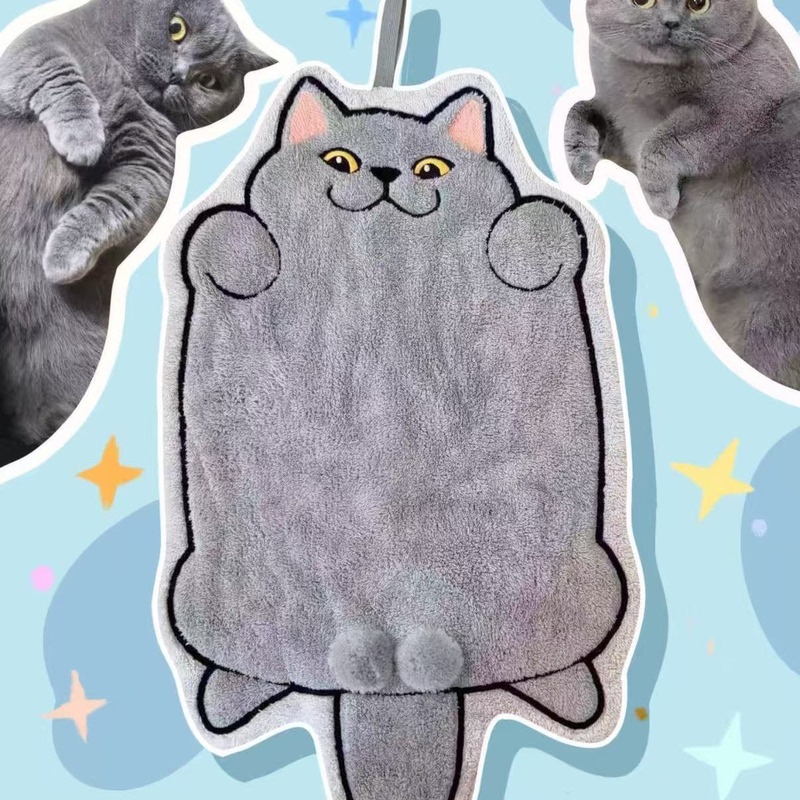 [Limited Time Offer] Playful Blue Cat Fun and Creative Hanging Kitchen Hand Towel, Non-Shedding Household Hygienic Hand Towel