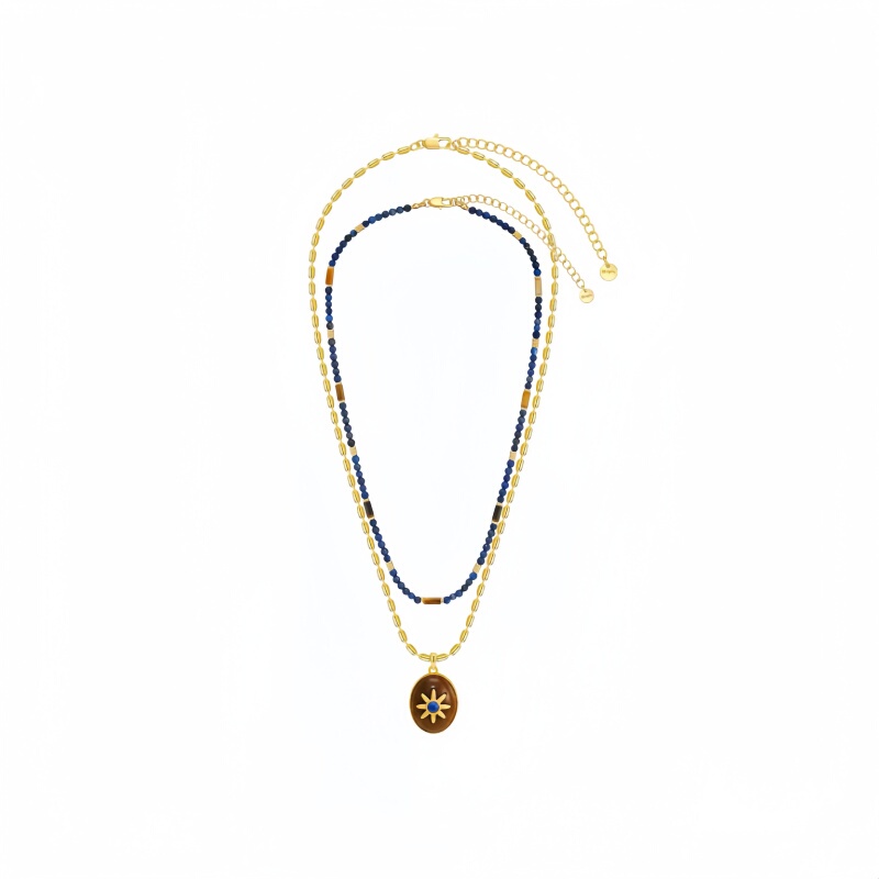 Xin Zhilei's Same Style Motu Blue Set Necklace, Niche Retro Beaded Multi-Layer Necklace for Women Xin Zhilei's Same Style Motu Blue Set Necklace, Niche Retro Beaded Multi-Layer Necklace for Women