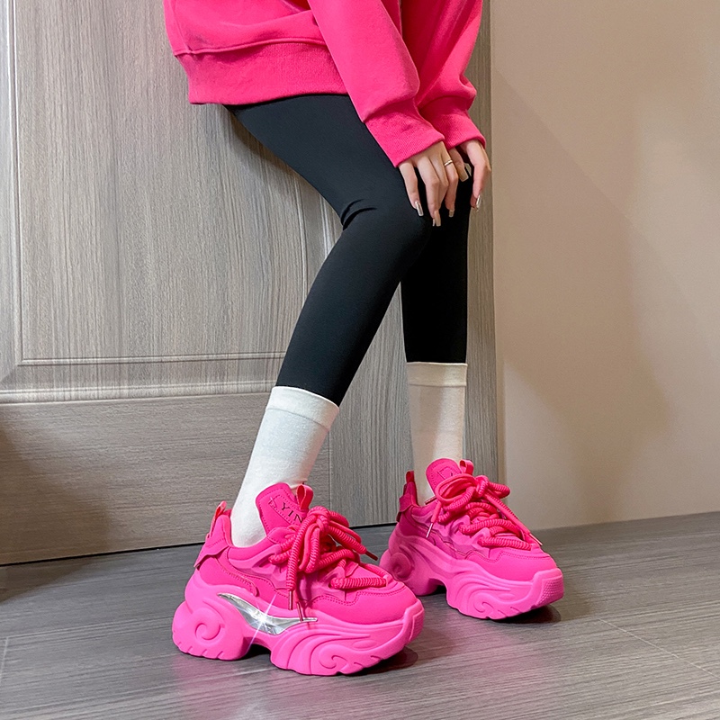 Genuine Leather Street-Style Dragon Fruit Dad Shoes for Women ins Trendy and Cool New Autumn Fashion Lightweight Thick-Soled Casual Sneakers