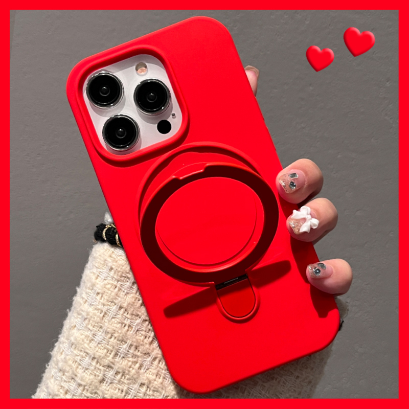 Meibao Metal Fulcrum Magnetic Stand Liquid Silicone Red Case for Apple 15 Pro Max iPhone 14 Eraser-Like Feel 13 Pro New Model 17 Simple 12 Pm Shockproof 16