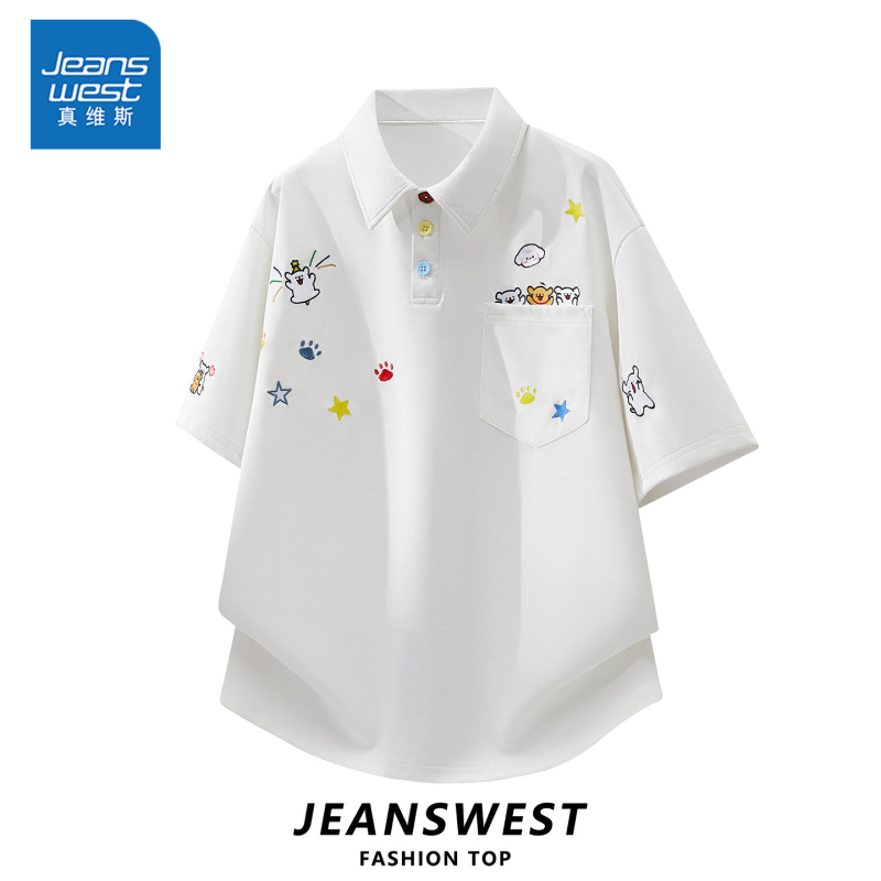 [Chang Ruonan Endorsement] Jeanswest Trendy Cartoon Print Short-Sleeve Polo Shirt Unisex Half-Sleeve T-Shirt