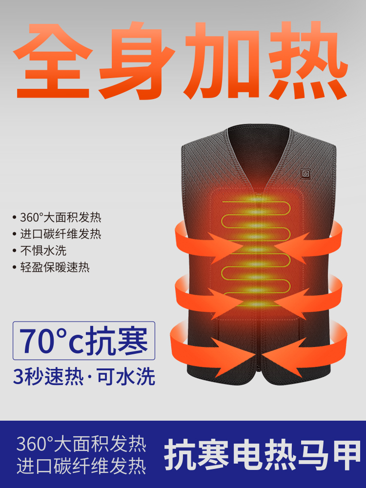 Áo khoác vest sưởi ấm có thể sạc lại cho nam giới, người trung niên và người già vào mùa đông, vest sưởi ấm, cộng với vest nhung cho nữ, sưởi ấm lưng áo sưởi 