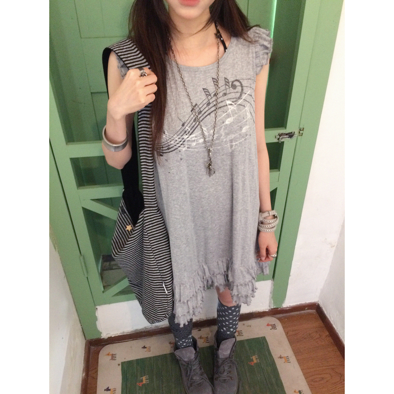 Atinygood&Innomoood [Lezhang] Ruffled Floral Print Sleeveless Knit Dress A-Line Slimming