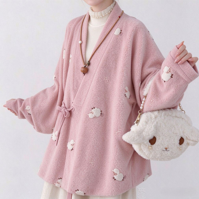 Ming-Style Hanfu 2026 New Cute Lamb Embroidery Autumn and Winter Improved Cross-Wear Short Jacket Daily Outfit Set Ming-Style Hanfu 2026 New Cute Lamb Embroidery Autumn and Winter Improved Cross-Wear Short Jacket Daily Outfit Set