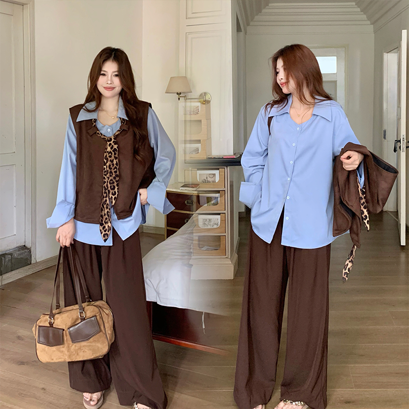 Jiang Xiaohuo~Plus-Size Women's Clothing 2026 Autumn and Winter New Fashion Slimming Vest Three-Piece Set for Plus-Size Women Jiang Xiaohuo~Plus-Size Women's Clothing 2026 Autumn and Winter New Fashion Slimming Vest Three-Piece Set for Plus-Size Women