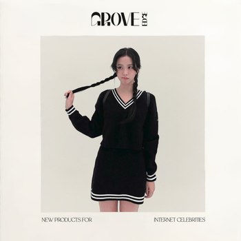 Grove edge korean niche jennie's same style knitted v-neck long-sleeved top sweater skirt