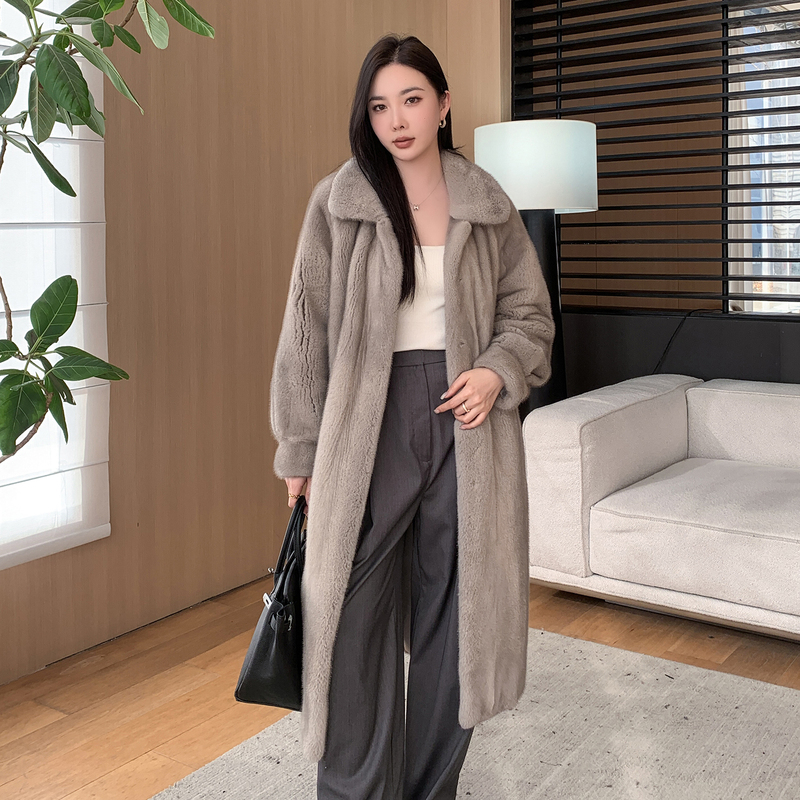 2026 Winter New Imported Mink Fur Stand Collar Mid-Length Mink Coat Women's Whole Mink Fur Jacket