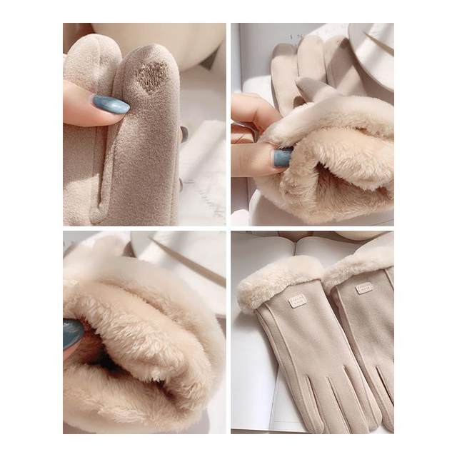 Gloves winter female plus velvet thickened warm cute suede lady riding cold-proof cycling windproof touch screen winter