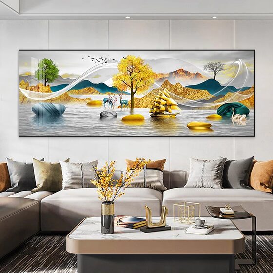 现代简约客厅装饰画轻奢大气山水画寓意好沙发背景墙画办公室挂画