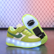 ANTA Heelys One-Click Shrinking Black Technology Multi-Function Internet Celebrity Childrens Heelys Shoes Student Edition Two-Wheel Roller Shoes