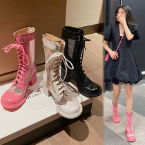 Eva head spring money net boots female hollowed-out boots in the middle of the box mesh yarn cool boots Summer Martin boots thin heel high heel short boots