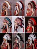 Indian headdress colorful feather headdress savage chief hair accessory stage photography performance catwalk props