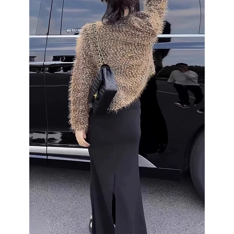 Европейская мода, маленький стильные Tweed жакет для женщин весна 2025, однобортный, изысканный меховой топ, трендовый