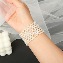 Arm protection breathable elbow protection exaggerated pearl bracelet elegant pearl bracelet to cover scars wide version jewelry for women