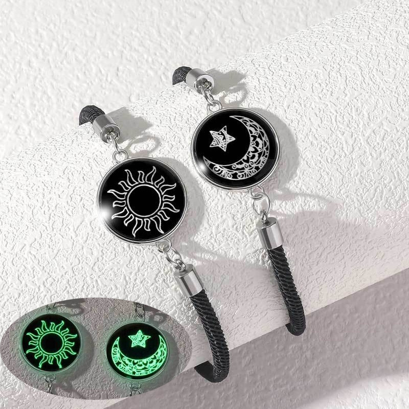 Two-Person Call Bracelet European and American Style ins Sun and Moon Lovers Time Gem Luminous Bracelet Hand-Woven Couple Bracelet