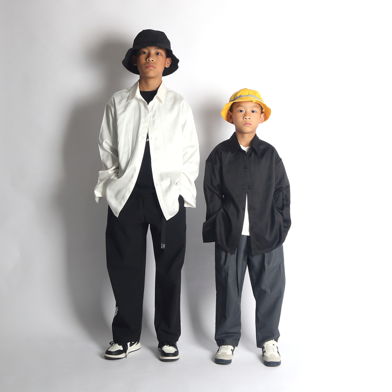 Sai Ke Qixi LAOSHU Japanese-Style Loose Popping Shirt for Older Children, Glossy Long-Sleeved Thickened Satin Locking Shirt