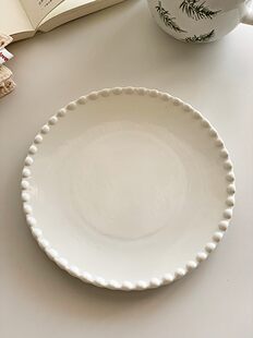 Qiqian в корейском стиле с бисером по краям, чисто белая керамическая плоская тарелка для десерта, торта, блюдо для салата в западном стиле