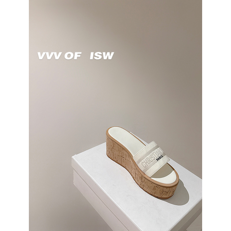 Isw/Export Channel! 26Fw New Embroidered Wedge Slippers, Summer Thick-Soled Letter Flip-Flops, Women's Sandals