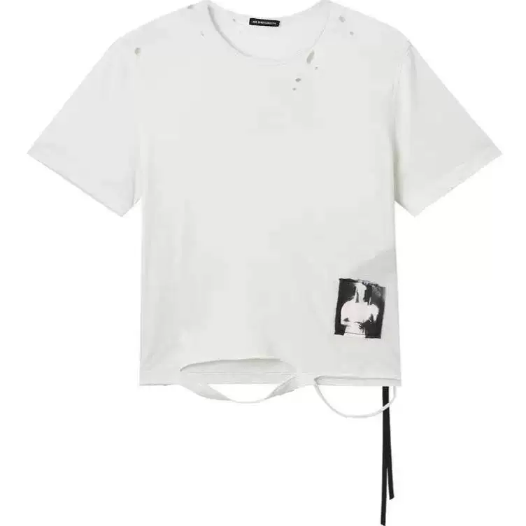 [Лучший выбор] Т-Shirt Cai Xukun с принтом AnnDemeulemeester, короткие рукава со стримером и дыркой