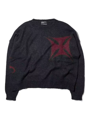 [Та же серия Лорен] ERD22FW жаккардовый свитер из мохера с алым крестом, пуловер с круглым вырезом, свитер