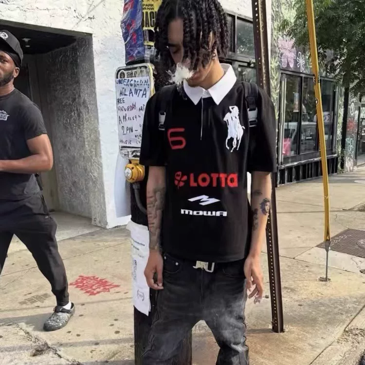 【Generation Z Four Emperors】Mowalola Atlanta ALT Angel War Horse нашивка Slim POLO Shirt YVL